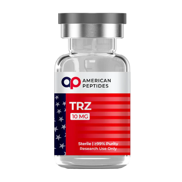 Title Tag: American Peptides TRZ Tirzepatide Research Vial Vial of American Peptides TRZ Tirzepatide research compound on a clean background. Take 10% off with coupon code ROBERTO10.