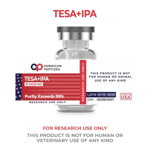 American Peptides Tesamorelin and Ipamorelin blend research vial for growth hormone optimization.