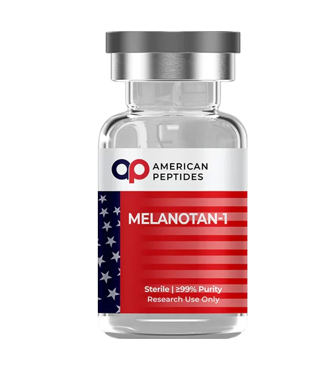 Search compound for American Peptides Melanotan 1 research peptide vial online. American Peptides Melanotan 1 research peptide vial for skin pigmentation analysis.
