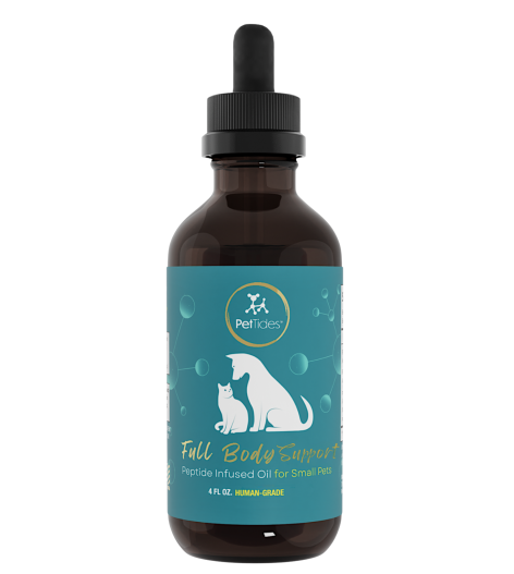 PetTides Full Body Support peptide oil for small dogs and cats.