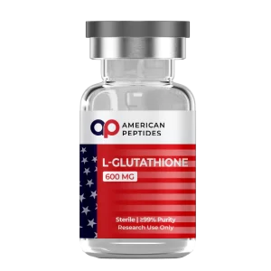 American Peptides L-Glutathione reduced compound vial for high-purity antioxidant analysis.