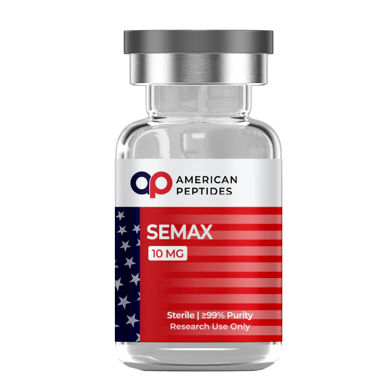 American Peptides Semax Research Peptide Vial Vial of American Peptides Semax research peptide compound on a clean laboratory background. Take 10% off with coupon code ROBERTO10.